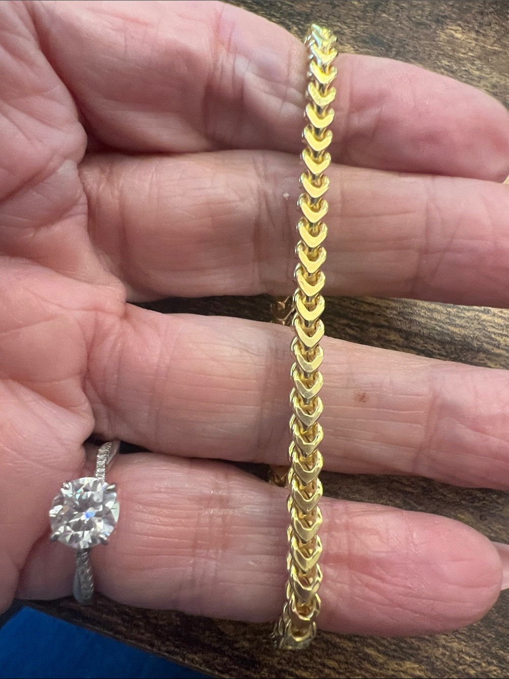 Gold Tone Herringbone Chain Bracelet - Women's Jewelry - Picture 3 of 4